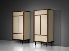 André Sornay Cabinets or Wardrobes with Sliding Doors in Mahogany