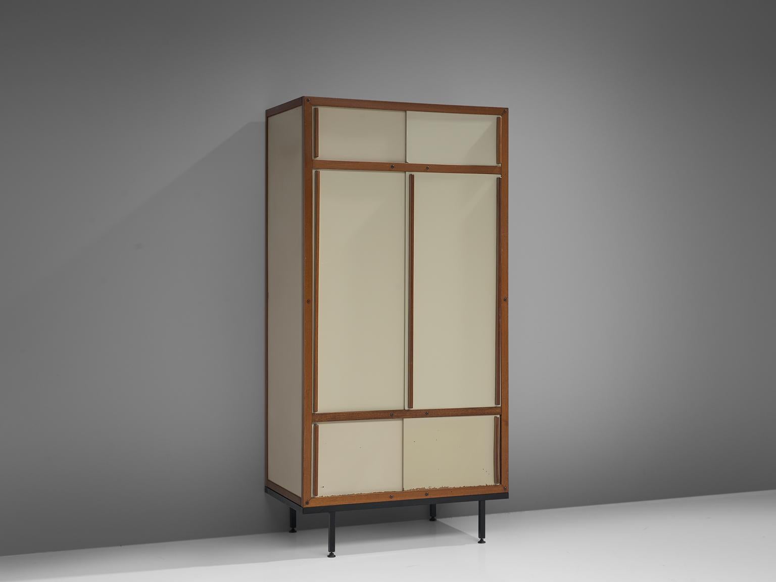 André Sornay for Atelier Sornay, cabinet, Honduras mahogany and metal, France, c. 1960.

French Mid-Century modernist armoire by the avant garde creator André Sornay. The wooden front panels form a dynamic geometric abstraction in cream planes,