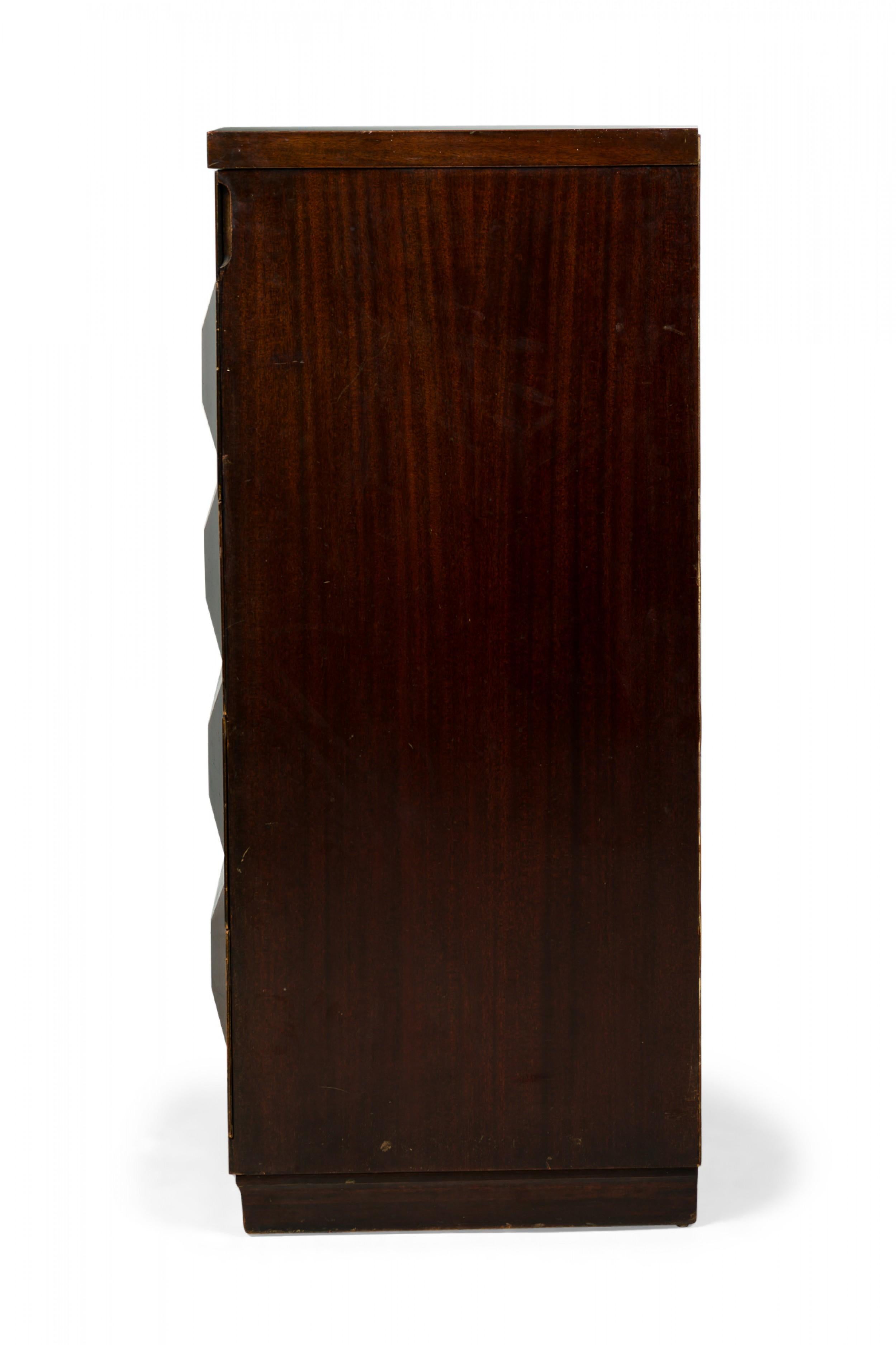 Andre Sornay French Mid-Century Mahogany Veneer Faceted Front Highboy Chest For Sale 4