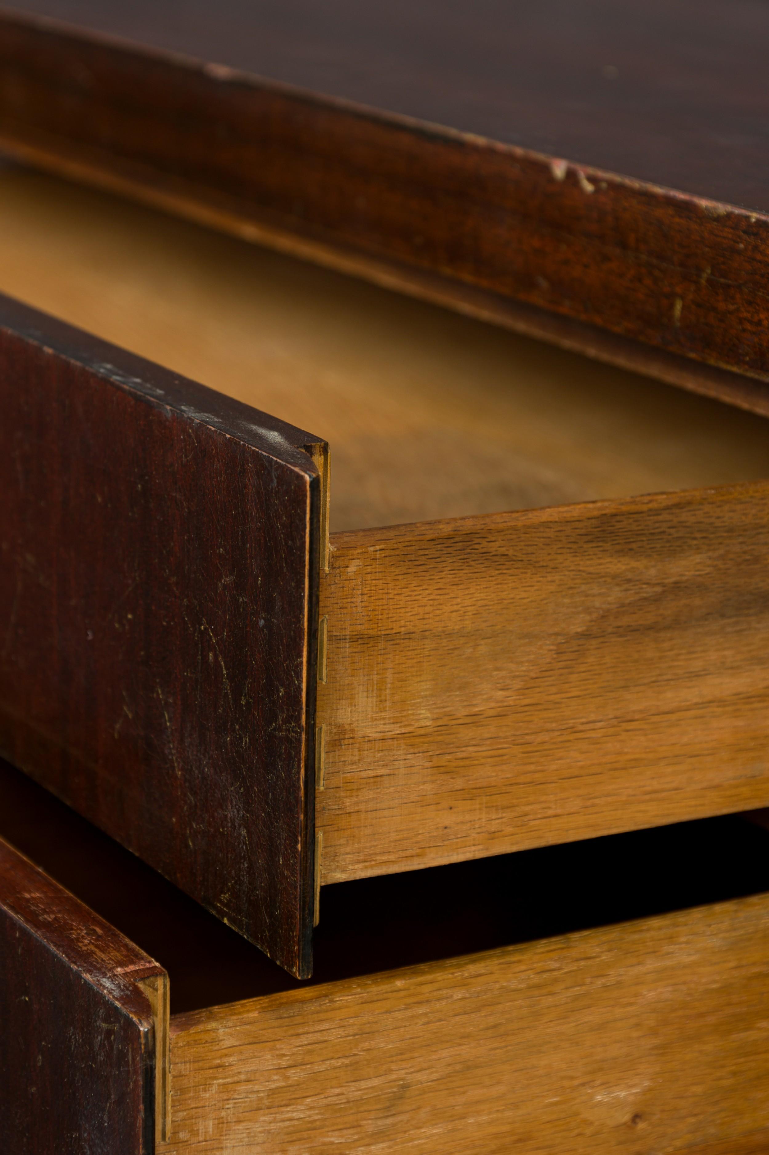 Mid-Century Modern Andre Sornay French Mid-Century Mahogany Veneer Faceted Front Highboy Chest For Sale