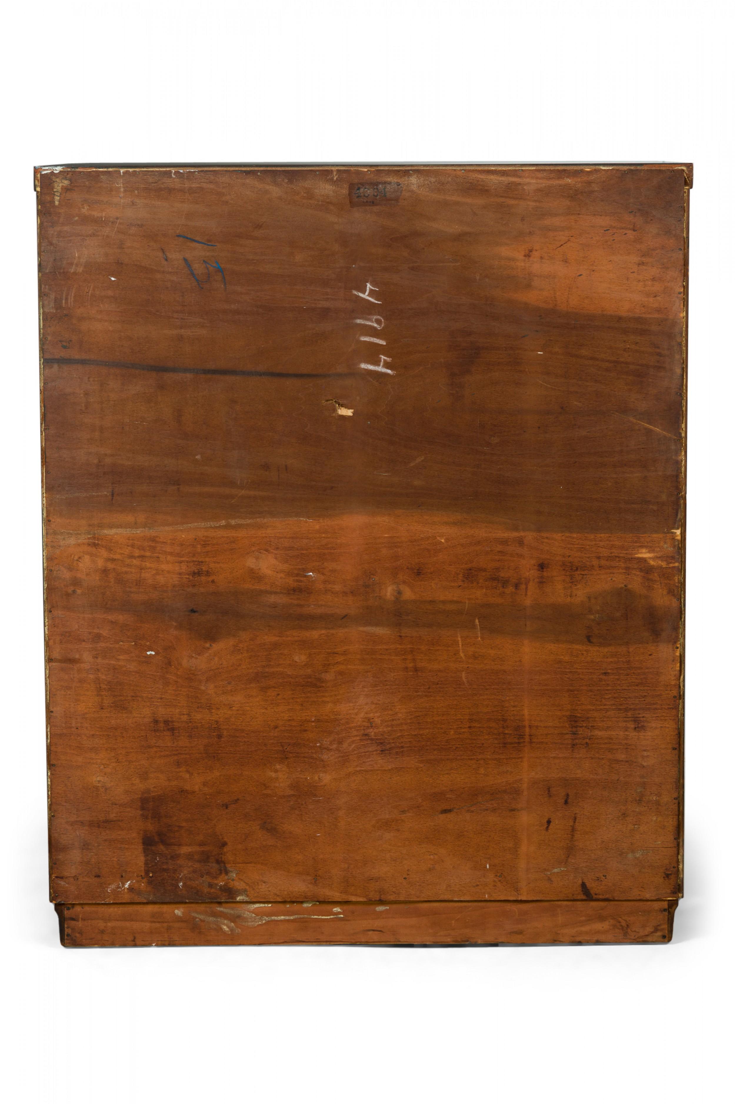 Leather Andre Sornay French Mid-Century Mahogany Veneer Faceted Front Highboy Chest For Sale