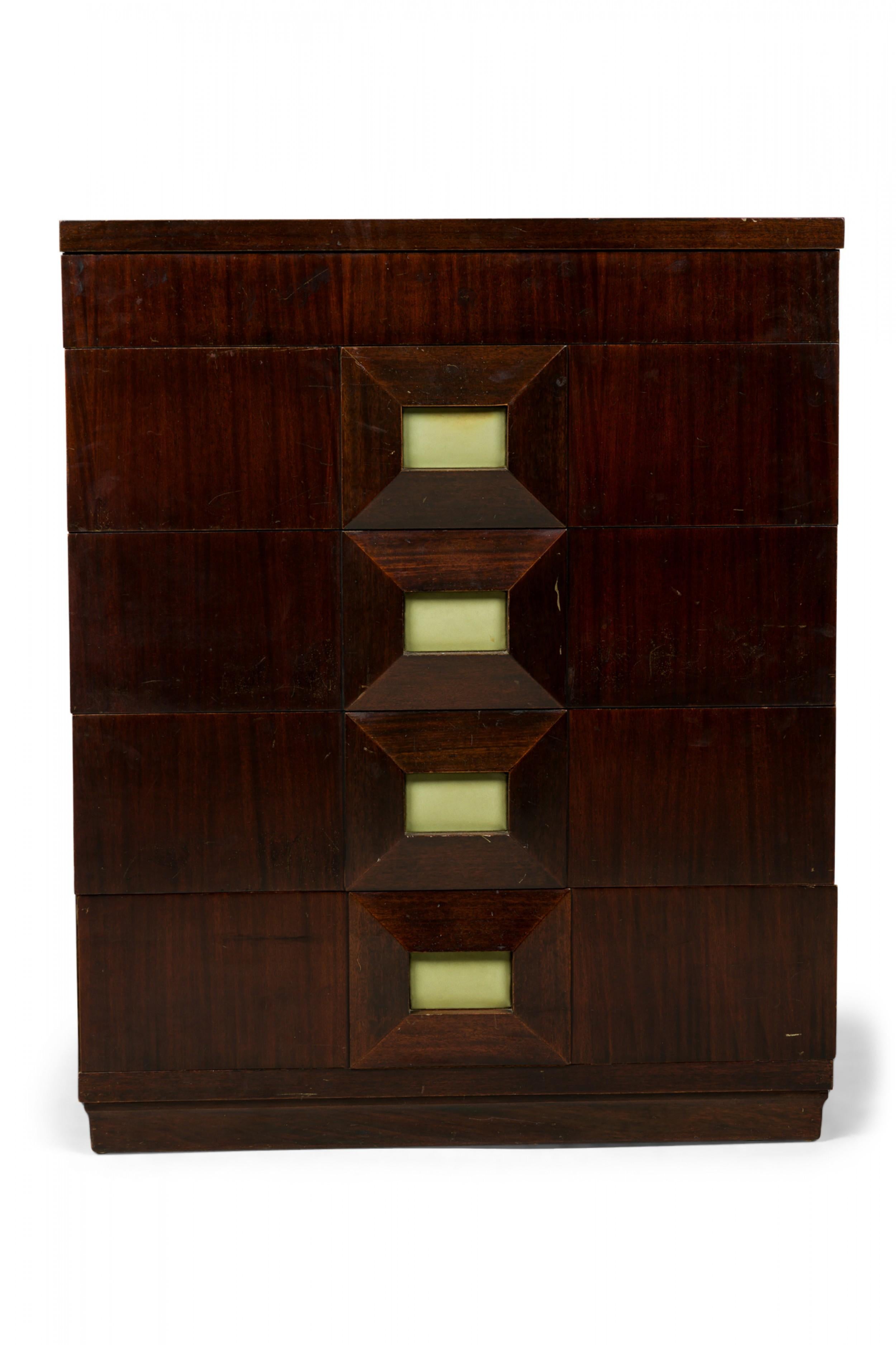 Andre Sornay French Mid-Century Mahogany Veneer Faceted Front Highboy Chest For Sale 2