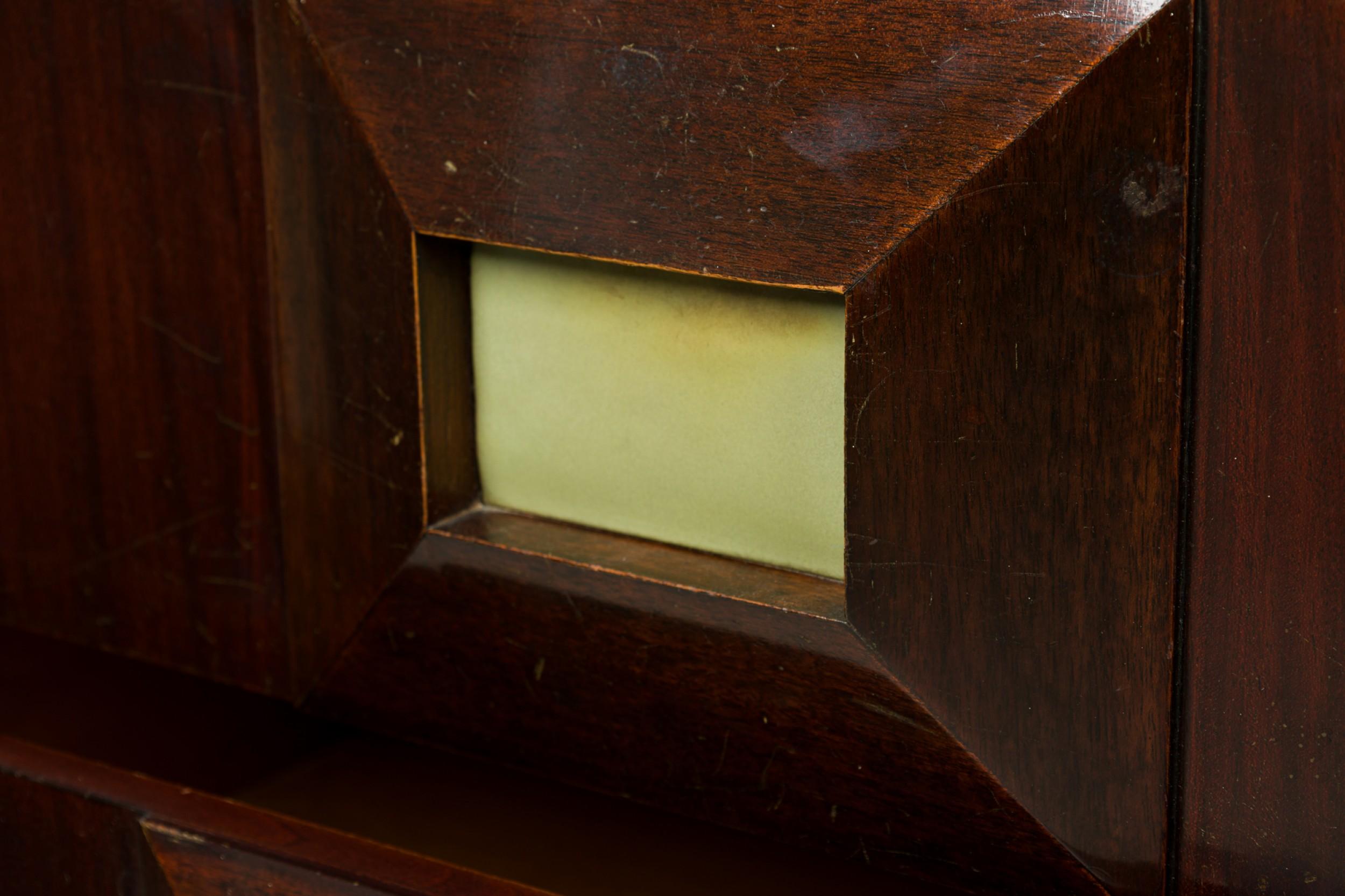Andre Sornay French Mid-Century Mahogany Veneer Faceted Front Highboy Chest For Sale 3