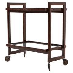 Andre Sornay Oregon Pine, Glass and Copper Bar Cart, France, 1950s