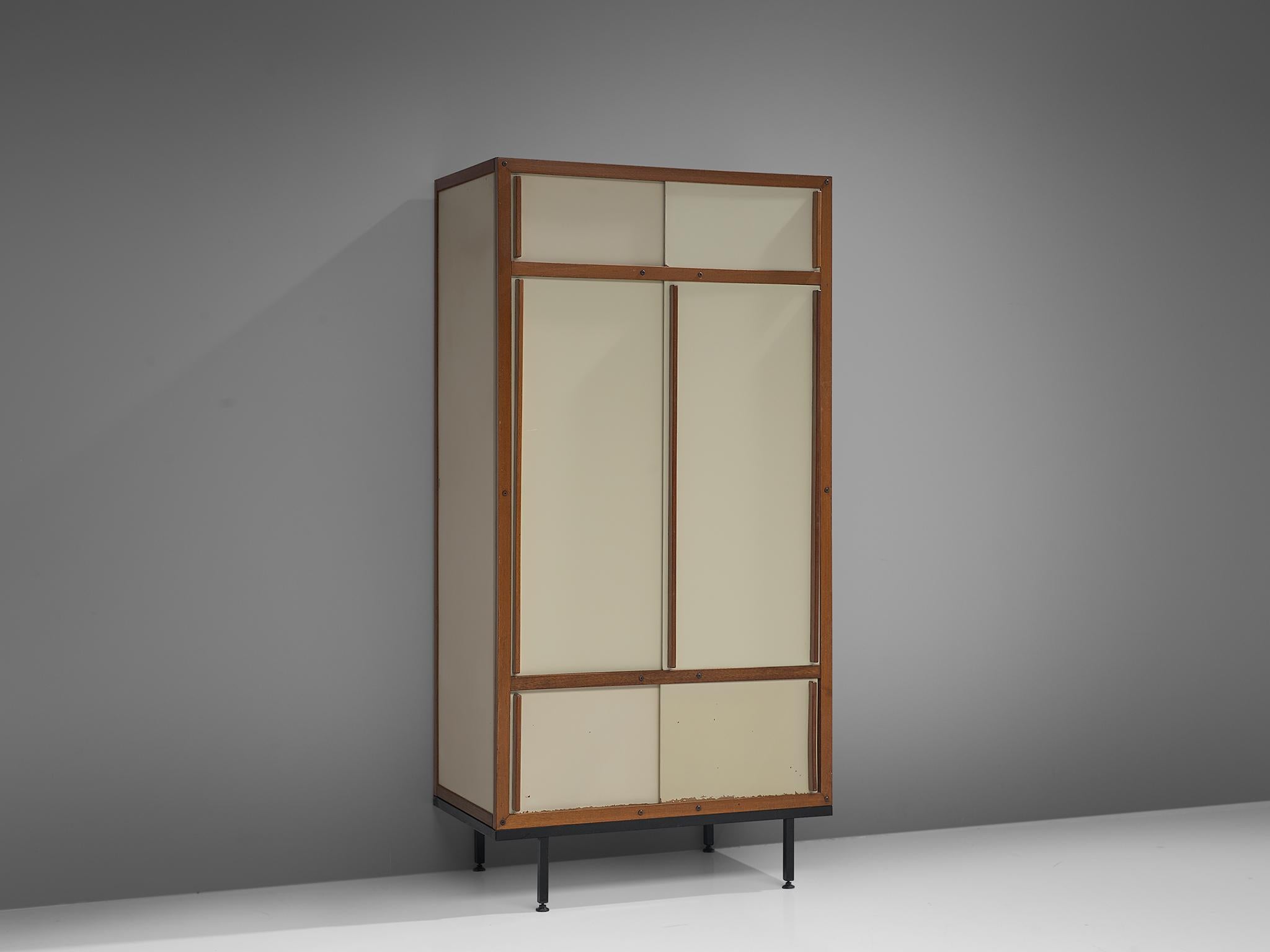 Mid-Century Modern André Sornay Original Armoire in Cream and Mahogany