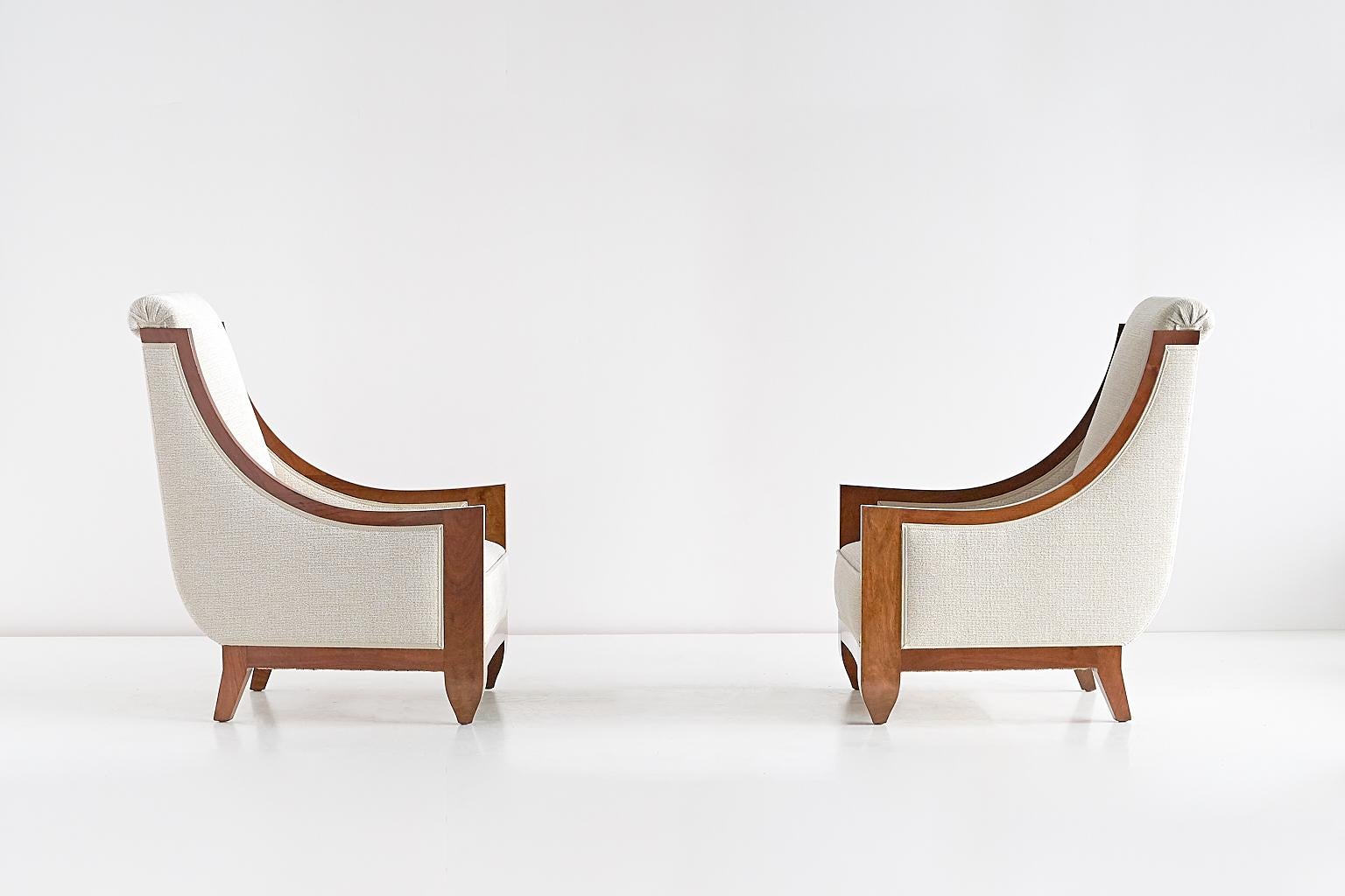 Fabric André Sornay Pair of Art Deco Armchairs in Walnut, France, Late 1920s