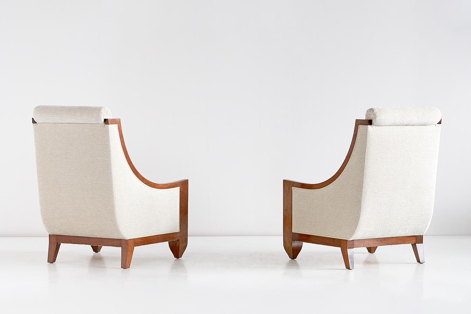 André Sornay Pair of Art Deco Armchairs in Walnut, France, Late 1920s 2