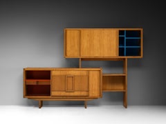 André Sornay Rare Geometric Bookcase with Sliding-Doors in Ash