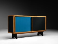 André Sornay Rare Sideboard con ante a doppio scorrimento in blu e nero