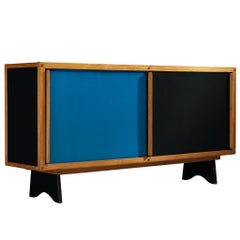 André Sornay Rare Sideboard con ante a doppio scorrimento in blu e nero