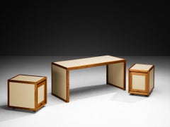 André Sornay Seltener Schreibtisch mit beweglichen Schränken aus Mahagoni