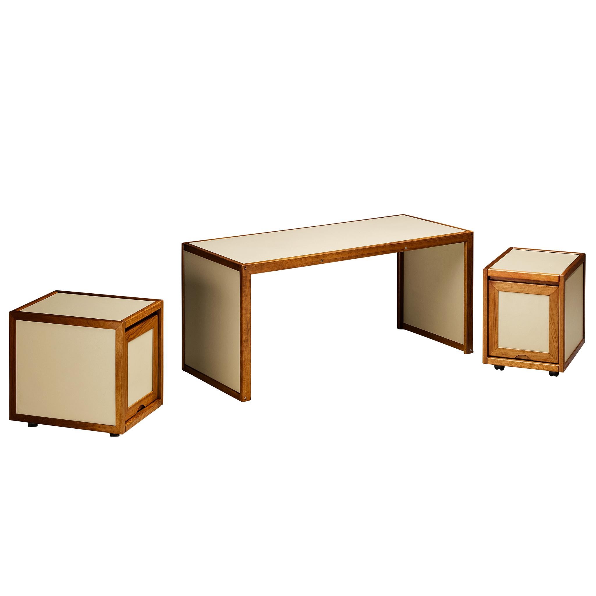 André Sornay Rare Writing Desk with Movable Cabinets in Mahogany For Sale