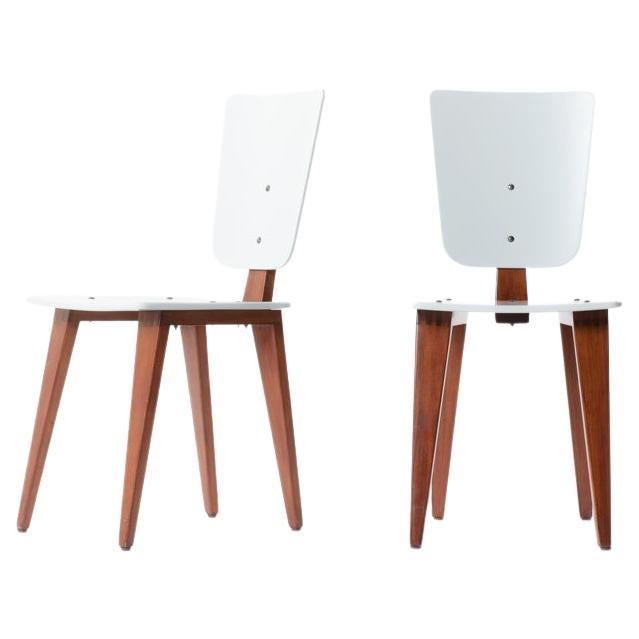 Andre Sornay Set of 2 Chairs in Solid Wood and Grey Lacquer, 1960 For Sale