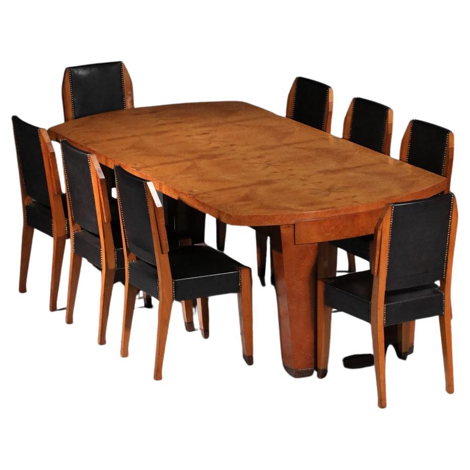 Ensemble de salle à manger en bois massif André Sornay, Art déco des années 1930 en vente