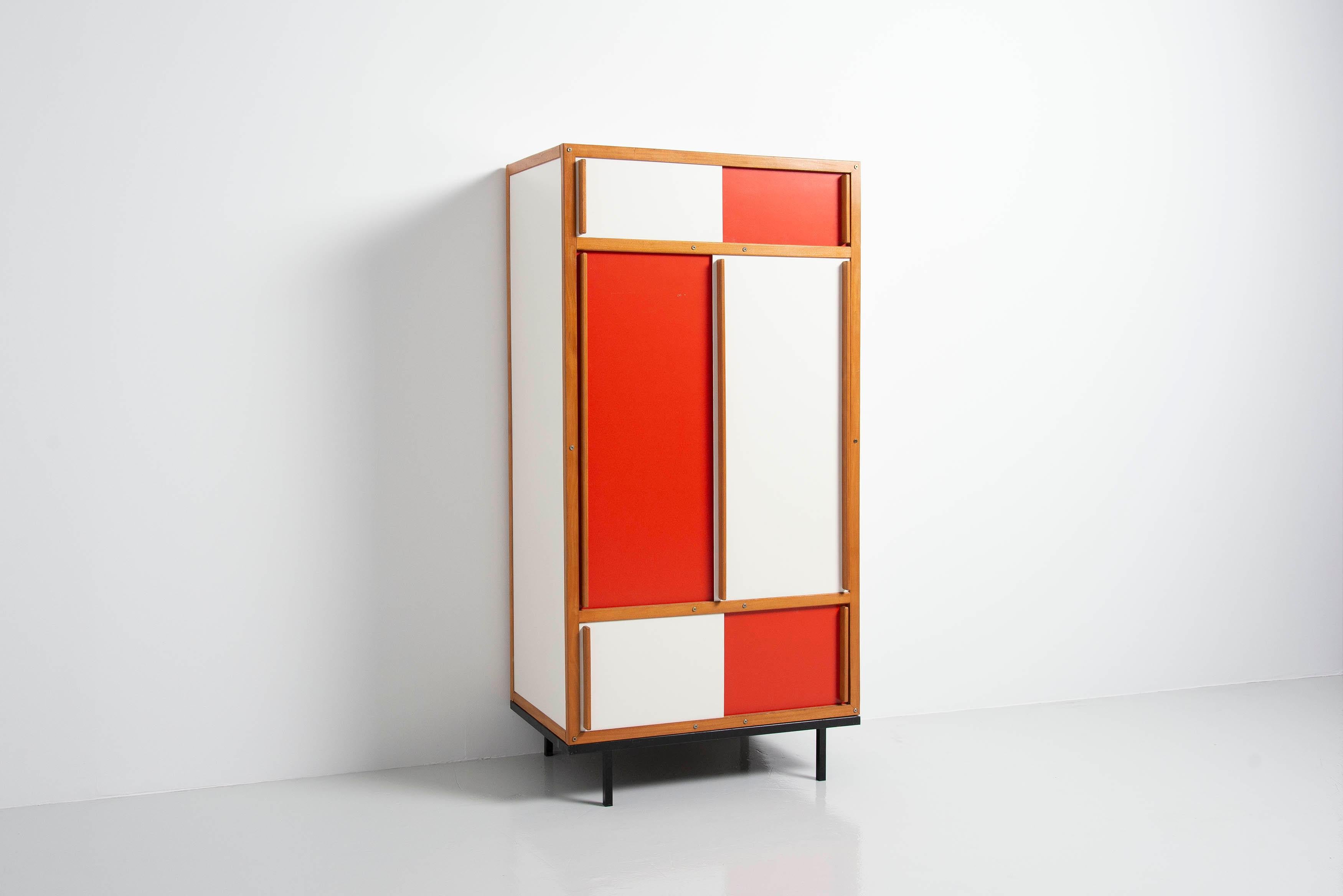 Mid-Century Modern Andre Sornay Wardrobe in Red France 1955