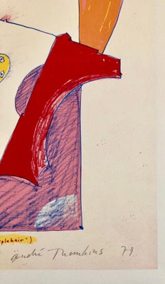 1970er Jahre Modernistische 1970er Jahre Schweizer farbenfrohe Surrealismus signiert Dada Lithographie Andre Thomkins