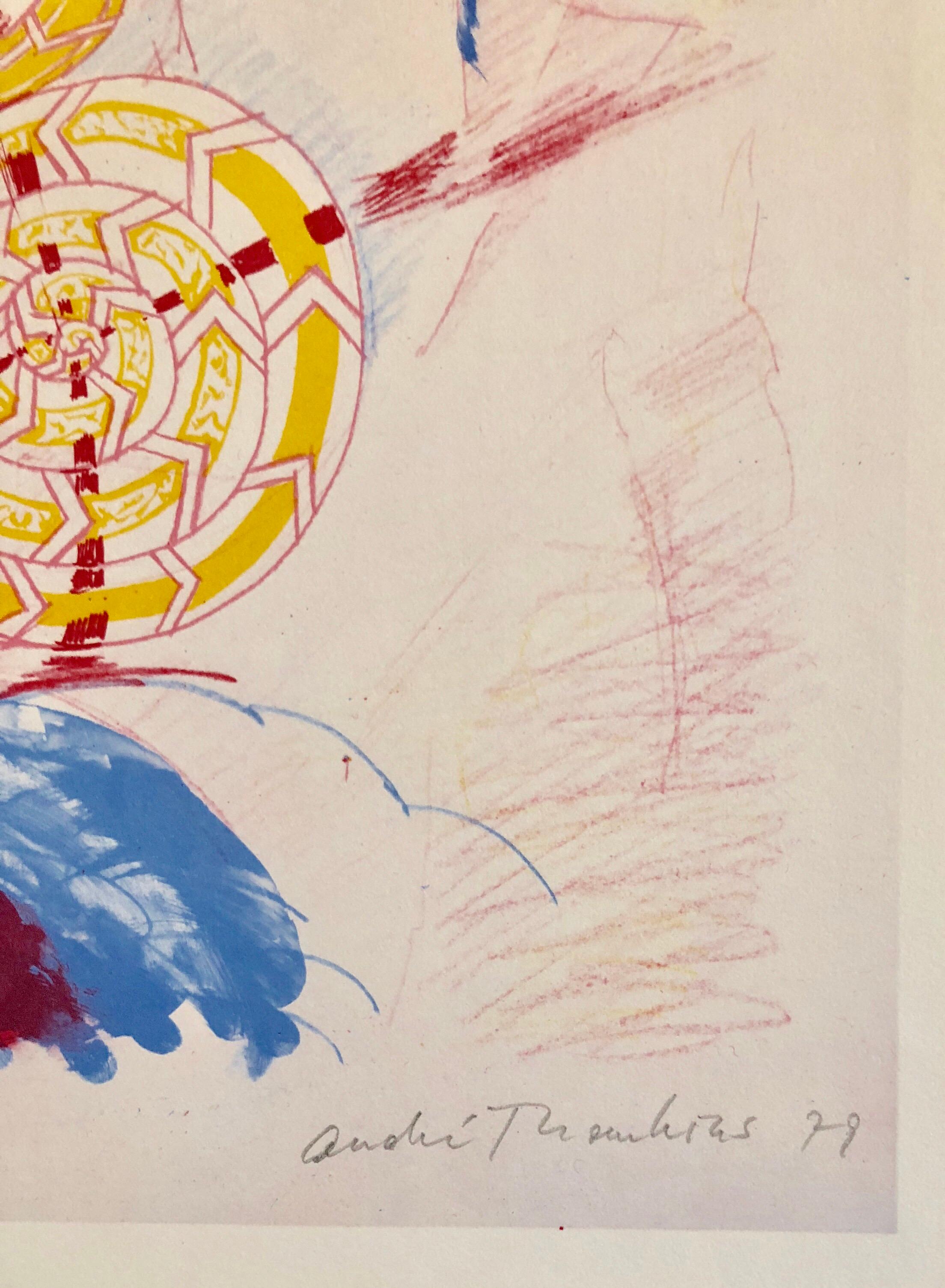 Modernistischer Schweizer farbenfroher Surrealismus der 1970er Jahre, signierte Dada-Lithographie Andre Thomkins – Print von André Thomkins
