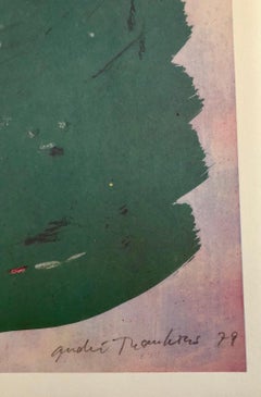 Modernistischer Schweizer farbenfroher Surrealismus der 1970er Jahre, signierte Dada-Lithographie Andre Thomkins