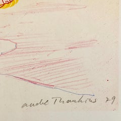 Modernistischer Schweizer farbenfroher Surrealismus der 1970er Jahre, signierte Dada-Lithographie Andre Thomkins