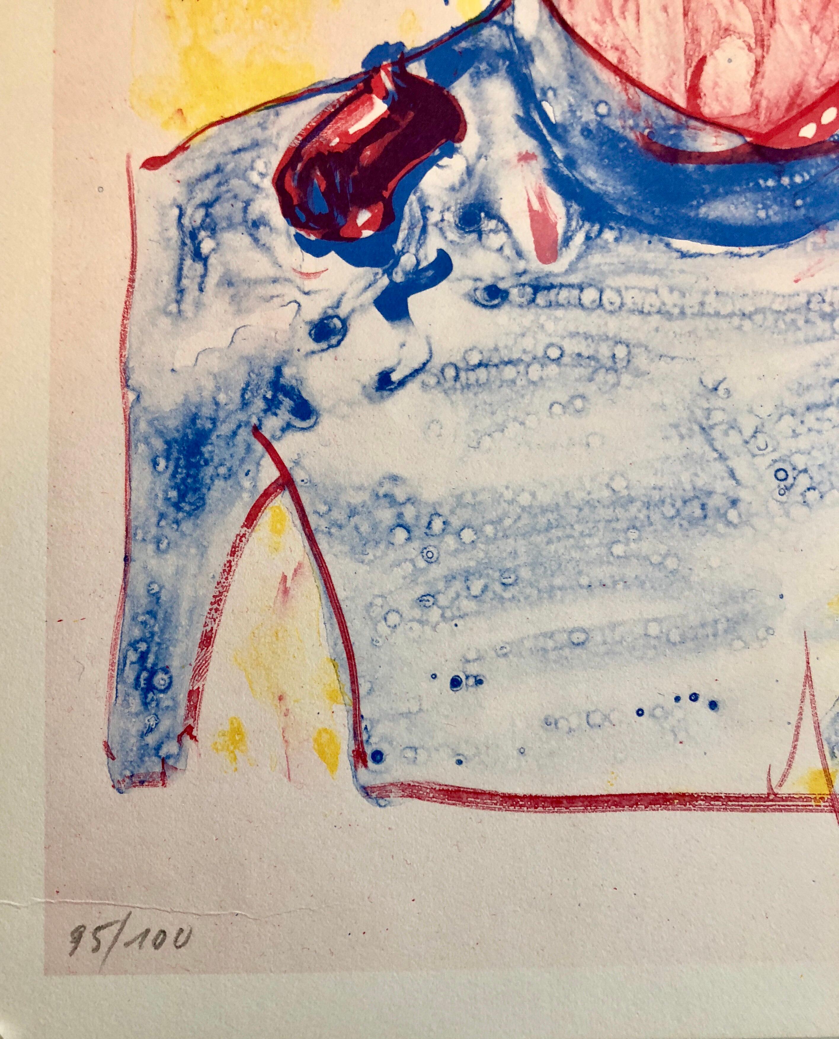 This one is untitled and depicts a portrait of a young woman in yellow, red and blue with a Maryan like quality to it. 
Published by  Edition Hansjörg Mayer, Stuttgart They published concrete poetry and art books by  Mark Boyle, Richard Hamilton,
