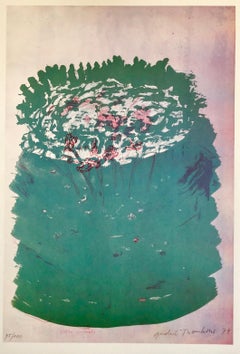 Modernistischer Schweizer farbenfroher Surrealismus der 1970er Jahre, signierte Dada-Lithographie Andre Thomkins