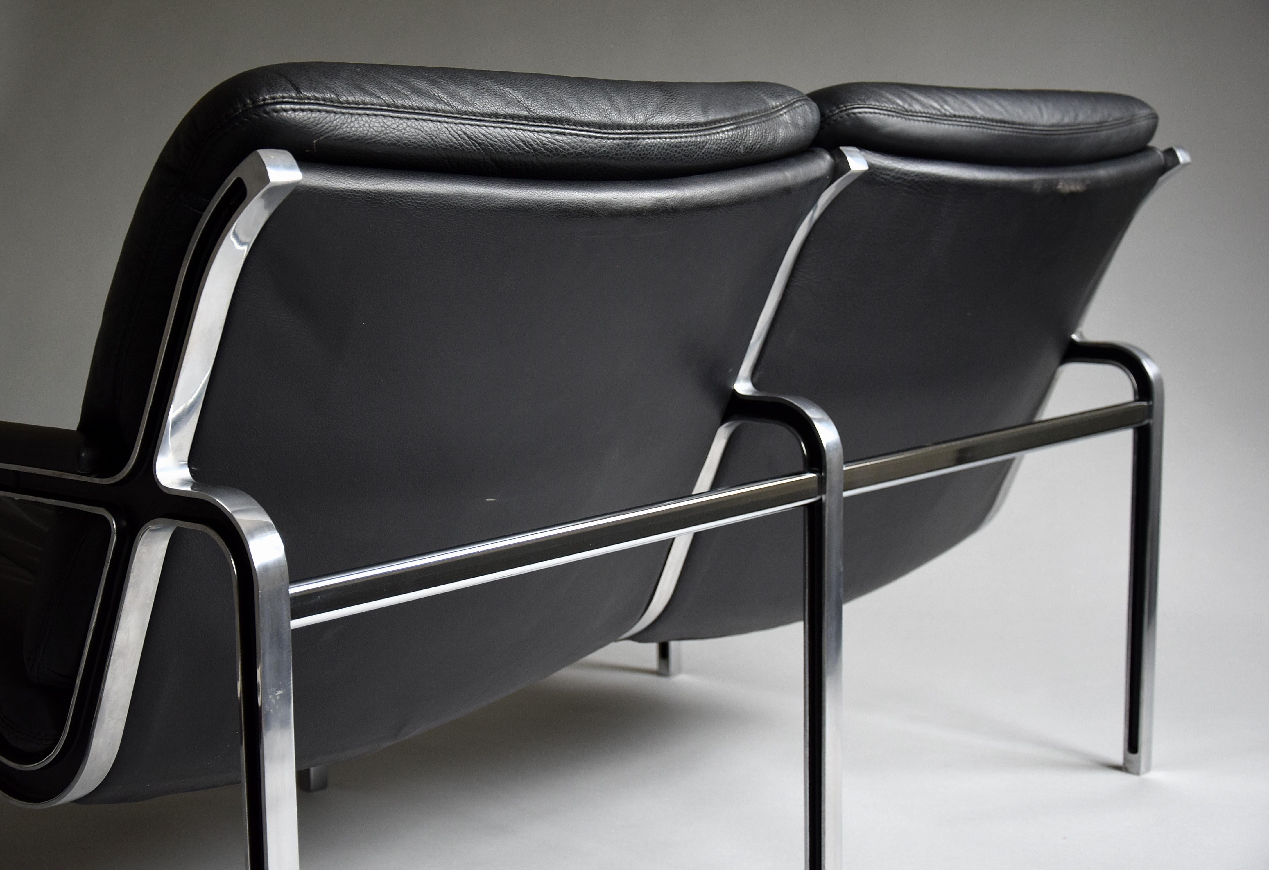 Andre Vanden Beuck Aluminium and Black Leather Sofa For Sale 5