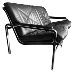 Retro Andre Vanden Beuck Aluminium and Black Leather Sofa