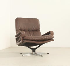 André Vandenbeuck „King Lounge Chair“ aus braunem Leder, Arflex, 1960er Jahre