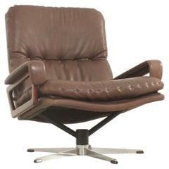 André Vandenbeuck „King Lounge Chair“ aus braunem Leder, Arflex, 1960er Jahre