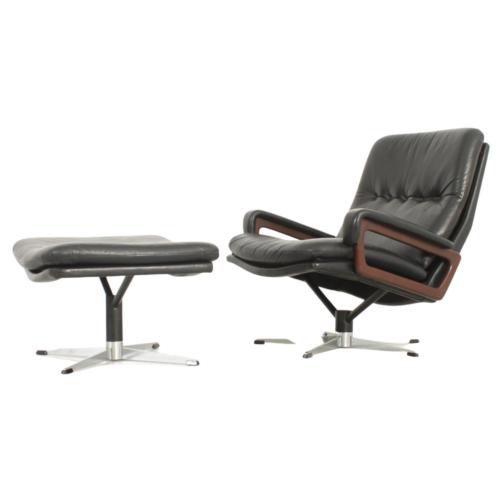 André Vandenbeuck King Lounge Chair with Ottoman For Sale