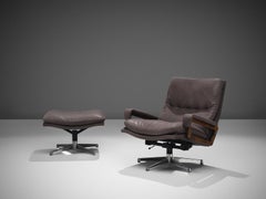 André Vandenbeuck 'King' Lounge Chair with Ottoman in Purple Grey Leather