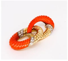 Andre Vassort 1960 Paris Anhänger aus 18 kt Gold mit 2,24 Karat Diamanten und Koralle