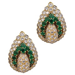 Andre Vassort 1970 Paris Gem Set Earrings 18Kt Gold 19.22 Ctw Diamond Emeralds