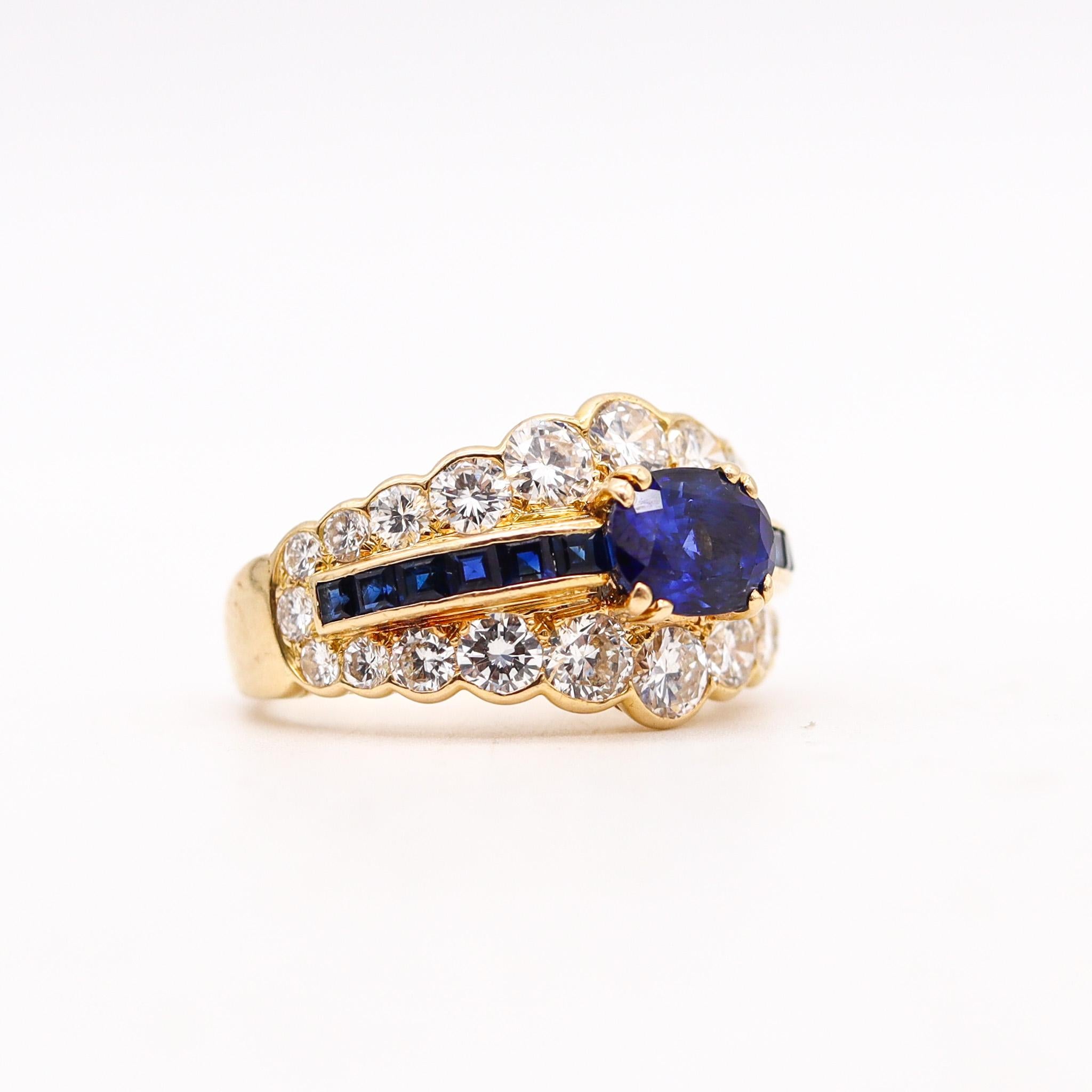 Modernist Andre Vassort 1970 Ring In 18Kt Gold With 4.86 Ctw In Diamonds And Sapphires For Sale