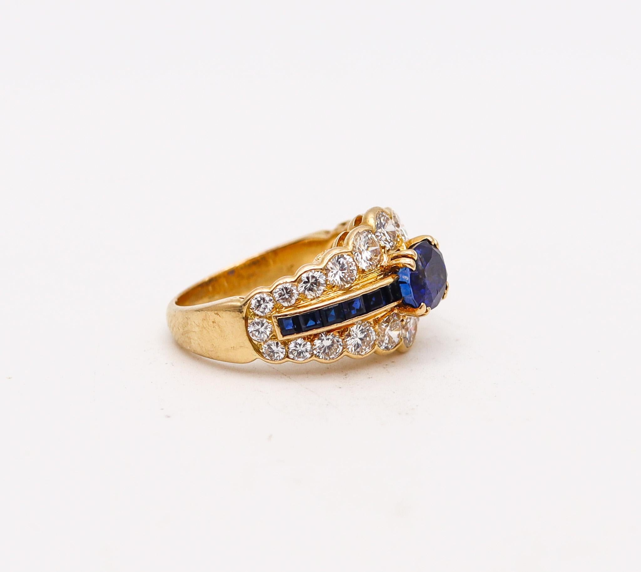 Brilliant Cut Andre Vassort 1970 Ring In 18Kt Gold With 4.86 Ctw In Diamonds And Sapphires For Sale