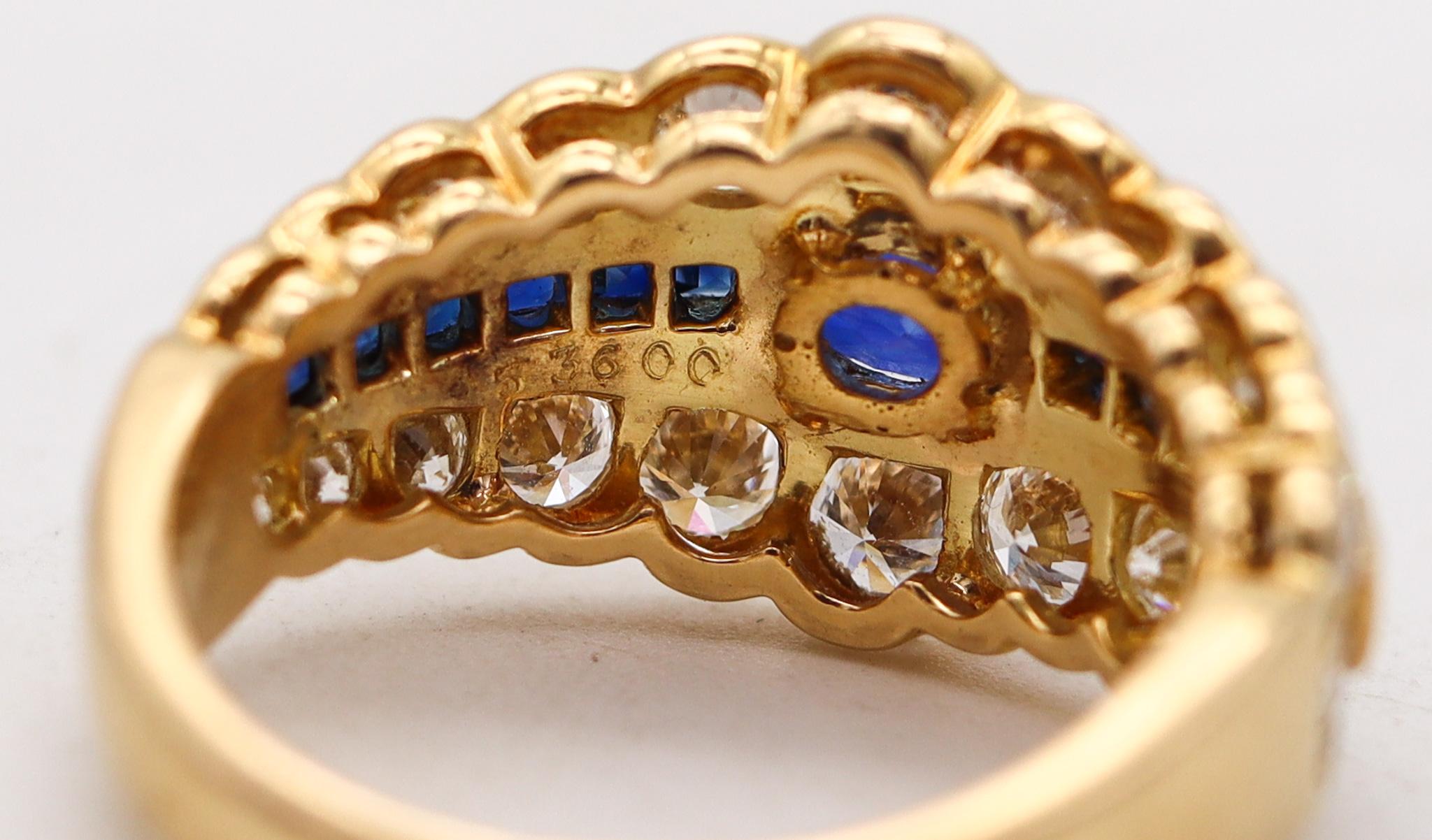 Women's Andre Vassort 1970 Ring In 18Kt Gold With 4.86 Ctw In Diamonds And Sapphires For Sale