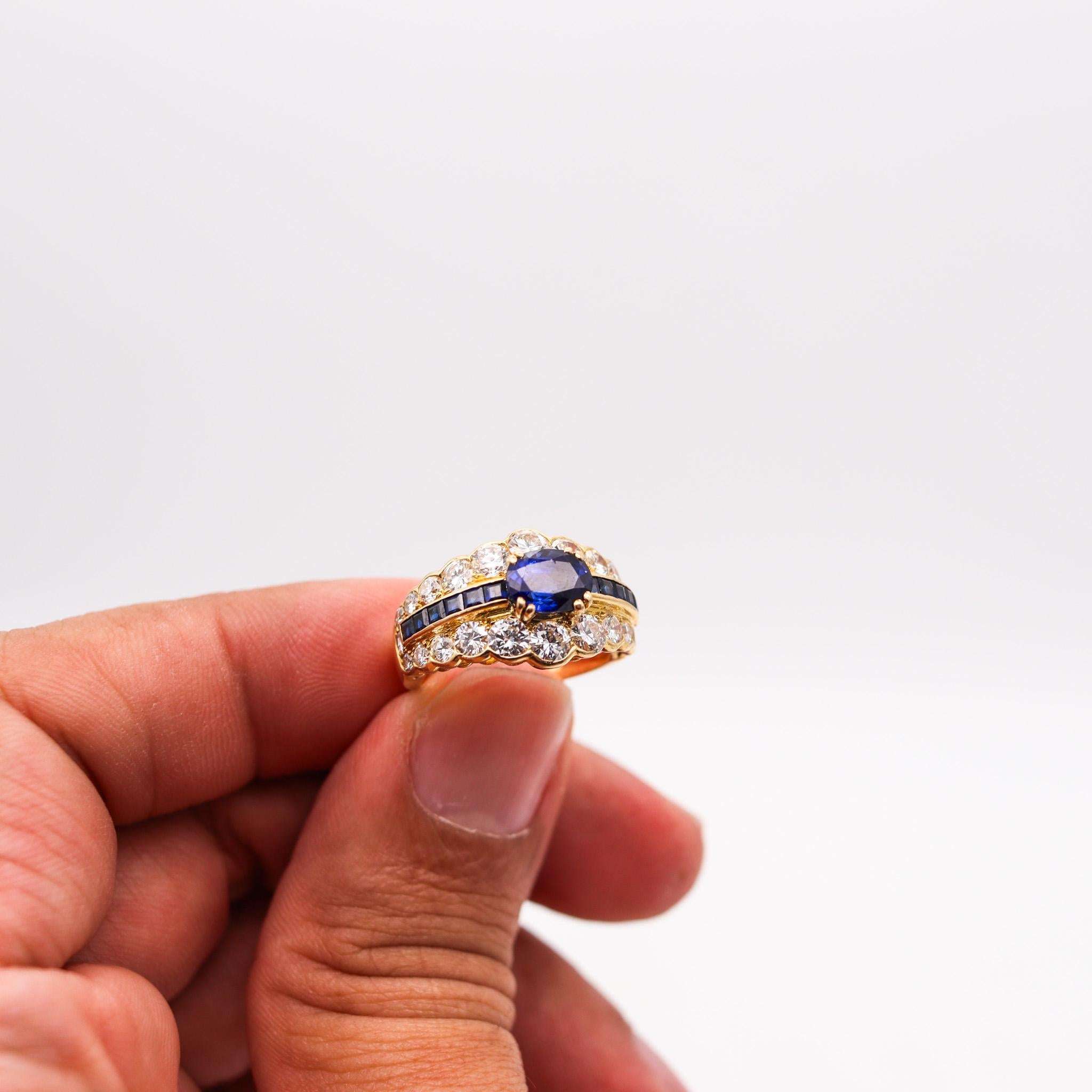 Andre Vassort 1970 Ring In 18Kt Gold With 4.86 Ctw In Diamonds And Sapphires For Sale 1