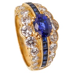 Retro Andre Vassort 1970 Ring In 18Kt Gold With 4.86 Ctw In Diamonds And Sapphires