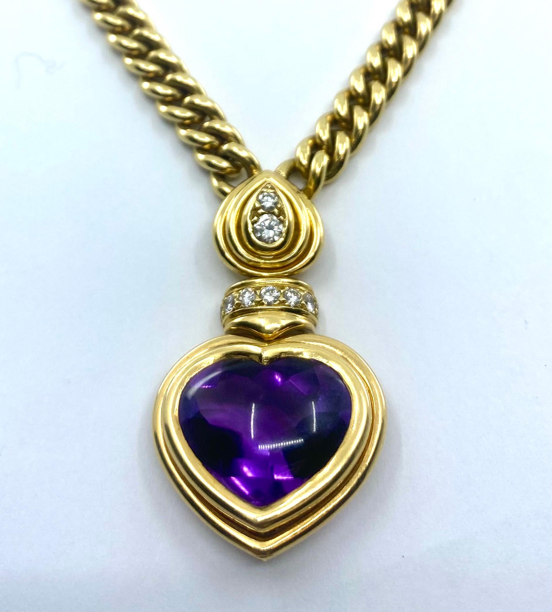 Andre Vassort Heart Amethyst Necklace  In Excellent Condition For Sale In Beverly Hills, CA