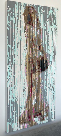 figurative contemporary pop art flat lego wall sculpture, pixel nude color