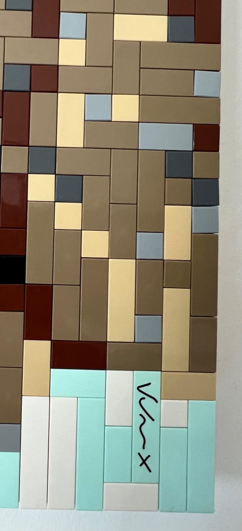 figurative zeitgenössische pop art flache lego wand skulptur, pixel nude farbe im Angebot 3