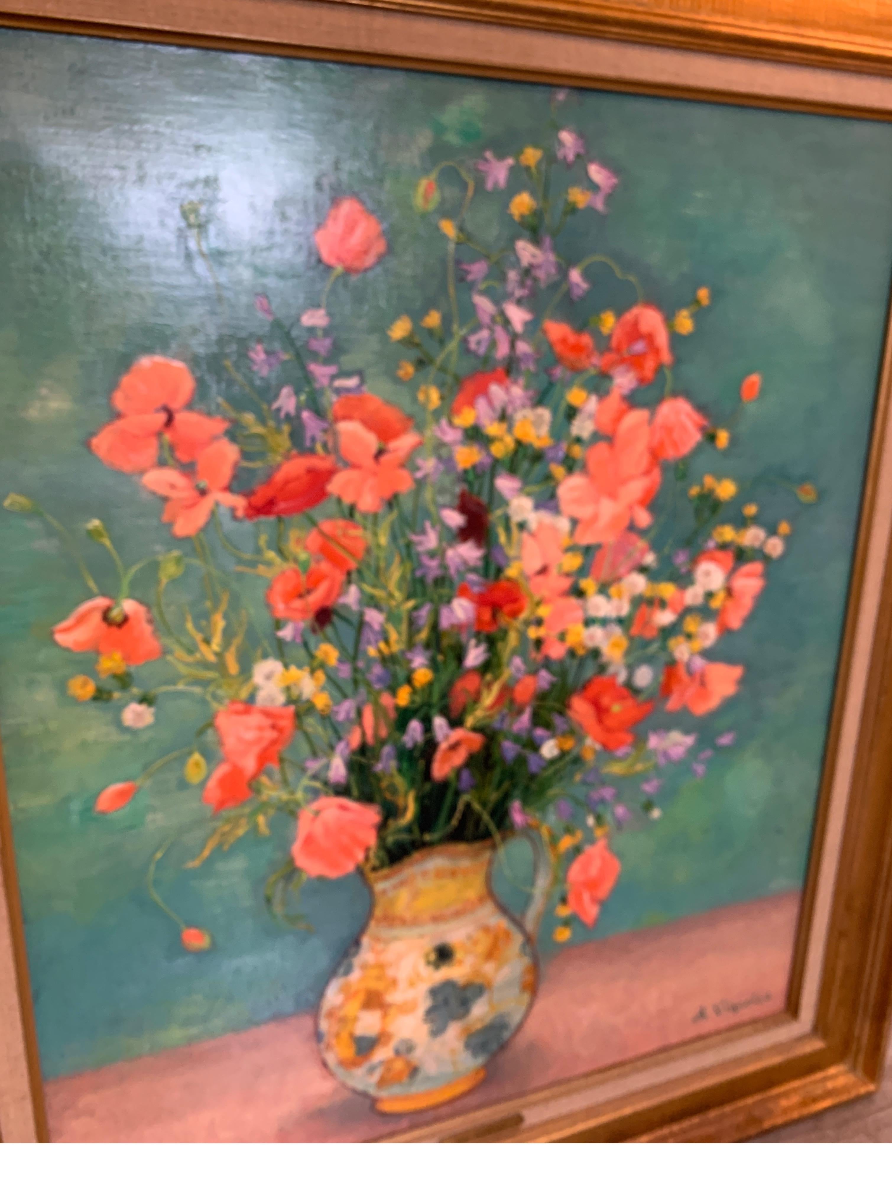 Painted Andre Vignoles Floral Still Life Oil Painting on Canvas