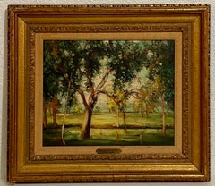 Peinture à l'huile postimpressionniste française d'André Vignoles : « Paysage boisé »