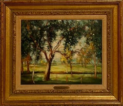 Peinture à l'huile postimpressionniste française d'André Vignoles : « Paysage boisé »