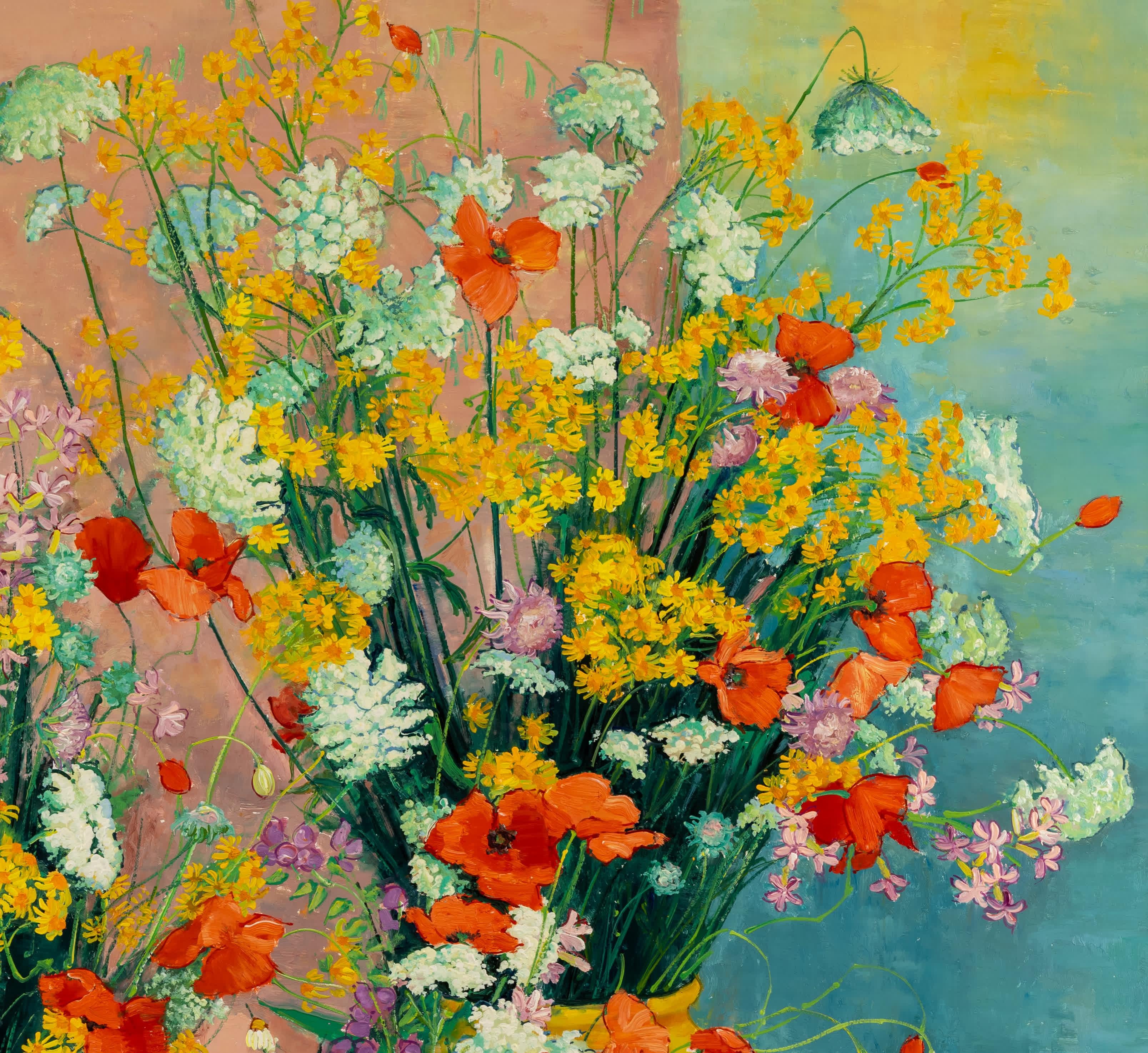 Natura morta di tre vasi pieni di fiori - Painting Impressionismo di Andre Vignoles