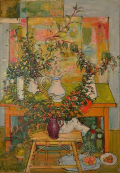 Vignoles 1957,  "Vase and Flowers' O/C 29x20 inches  MCM Mid-Century Modern