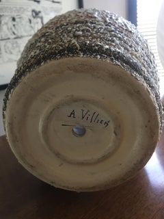 André Villien Art Deco Ceramic Vase, Silvered Bronze Trim, 1930