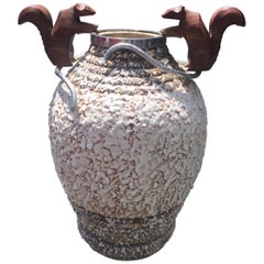 André Villien Art Deco Ceramic Vase, Silvered Bronze Trim, 1930