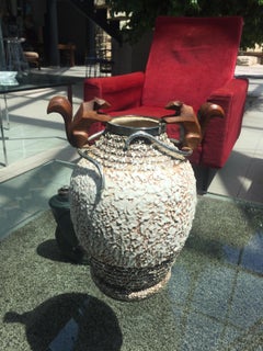 André Villien Art Deco Ceramic Vase with Silver Bronze Trim, 1930