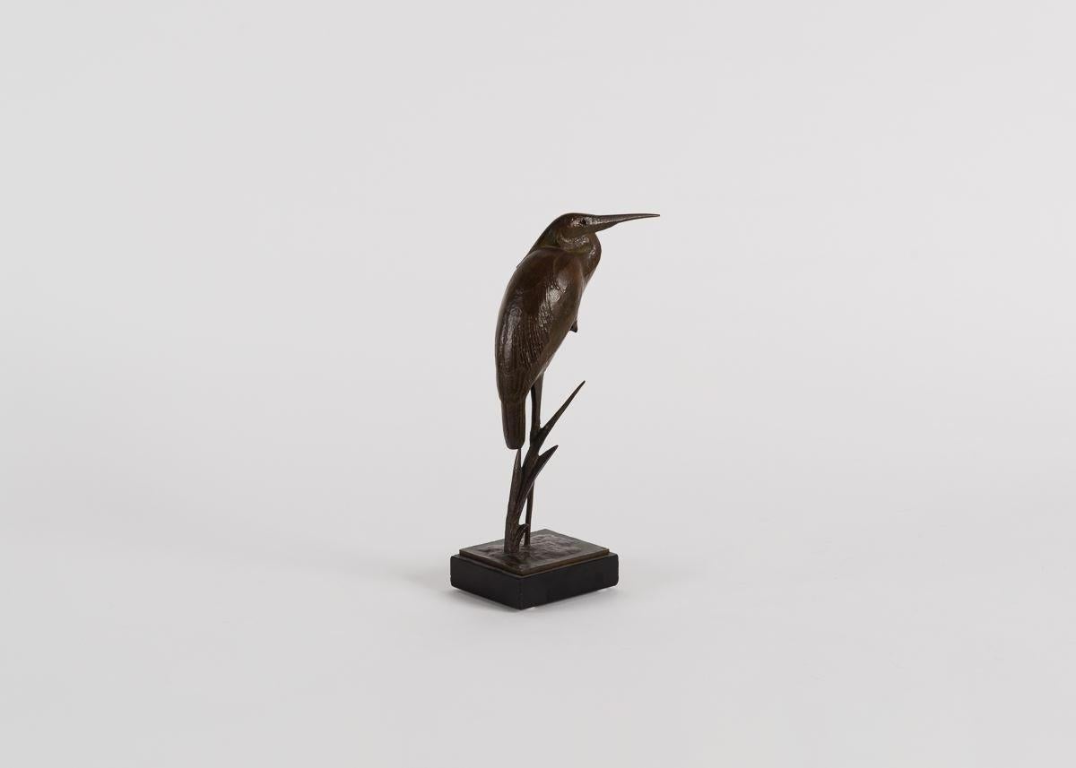 Patinated Andre Vincent Becquerel, Bronze Sculpture of a Kingfisher Bird, France